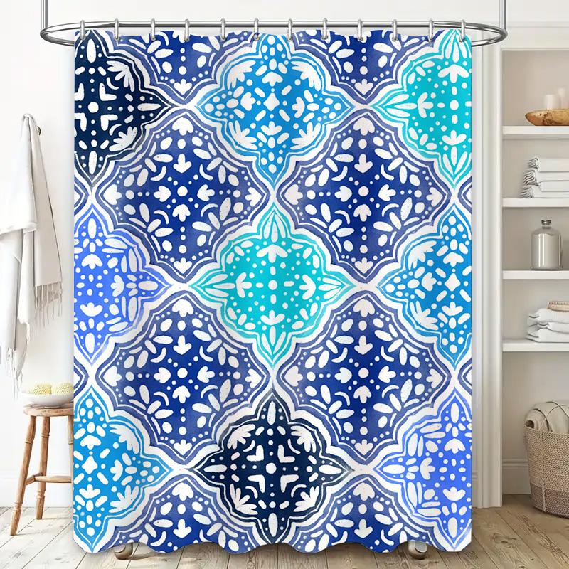 Modern Blue White Shower Curtain with Lettering: Perfect for Bathroom Decor Customizable Size Available