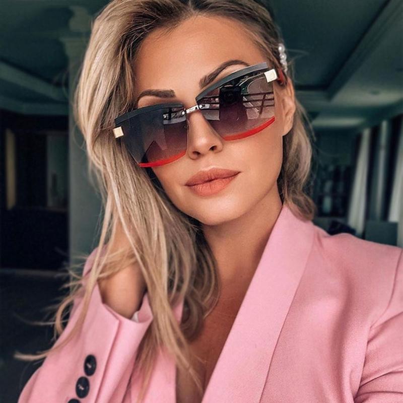 Rimless Sunglasses Square Women Inspired Multi Tinted Fashion Shades Vintage Glasses