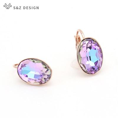 Trendy Elegant Big Oval Egg Shape Crystal Drop Earrings For Women Wedding Rose Gold Color Jewelry