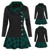 Langärmeliges Partykleid mit Rüschensaum Herbst Winter Überlappendes Revers Karo Patchwork Minikleid Damenbekleidung