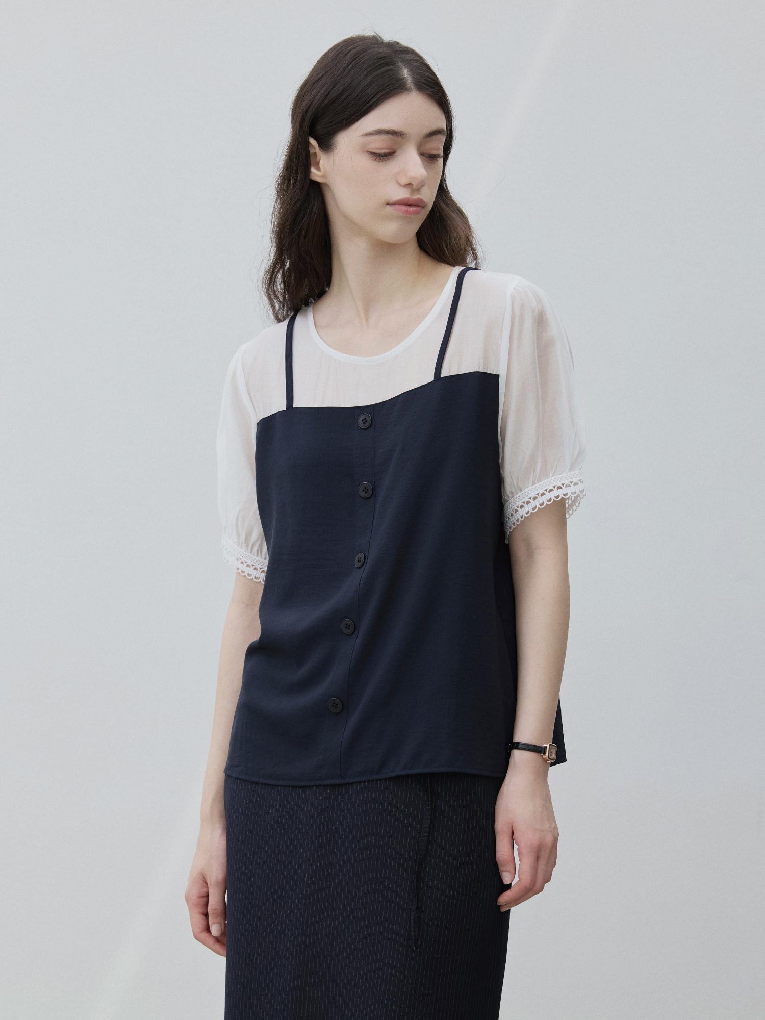 Le Studio Color-Block Bustier Blouse Navy Navy/Free