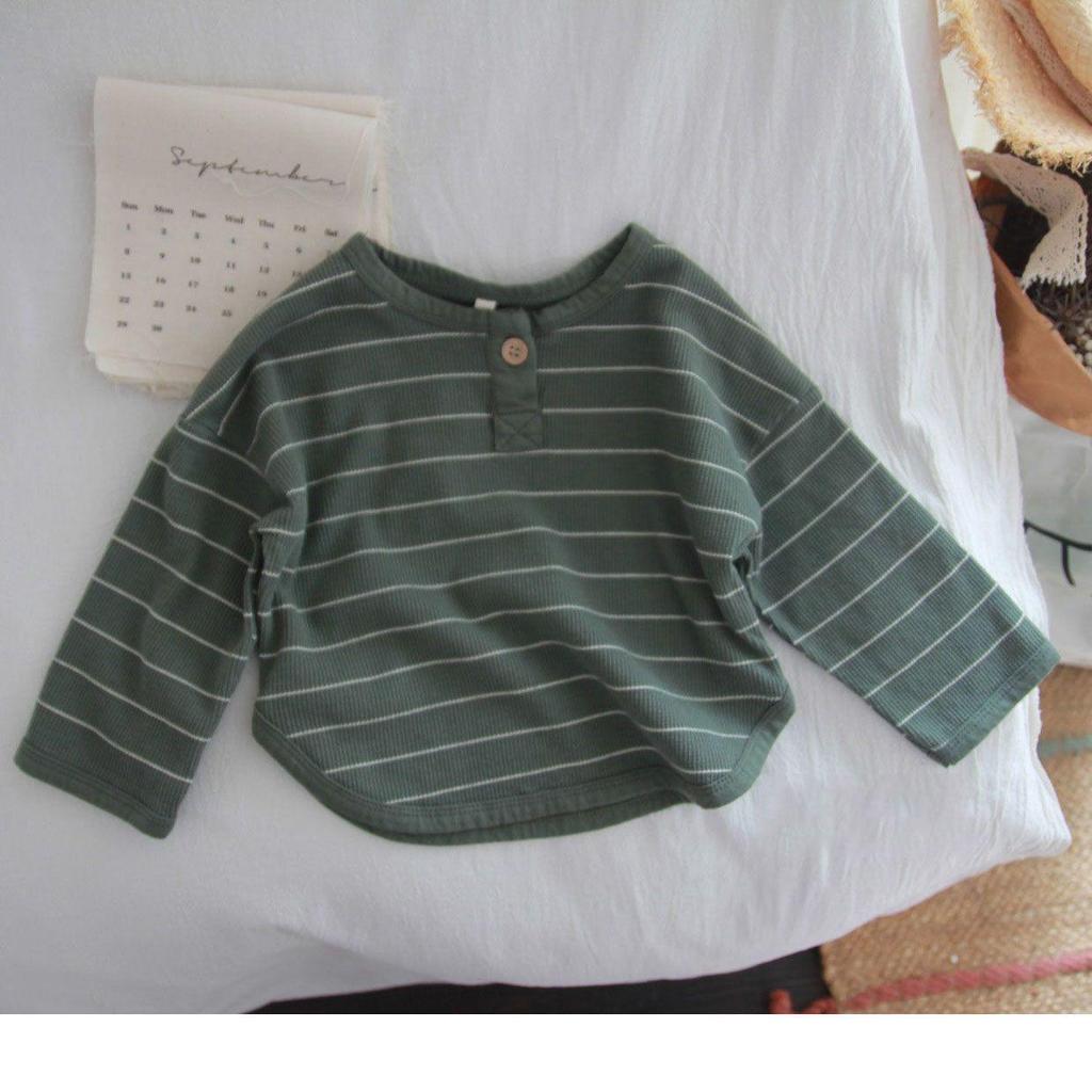 Korean Style Boys' Striped Retro T-shirt - Round Neck, Spring Fashion