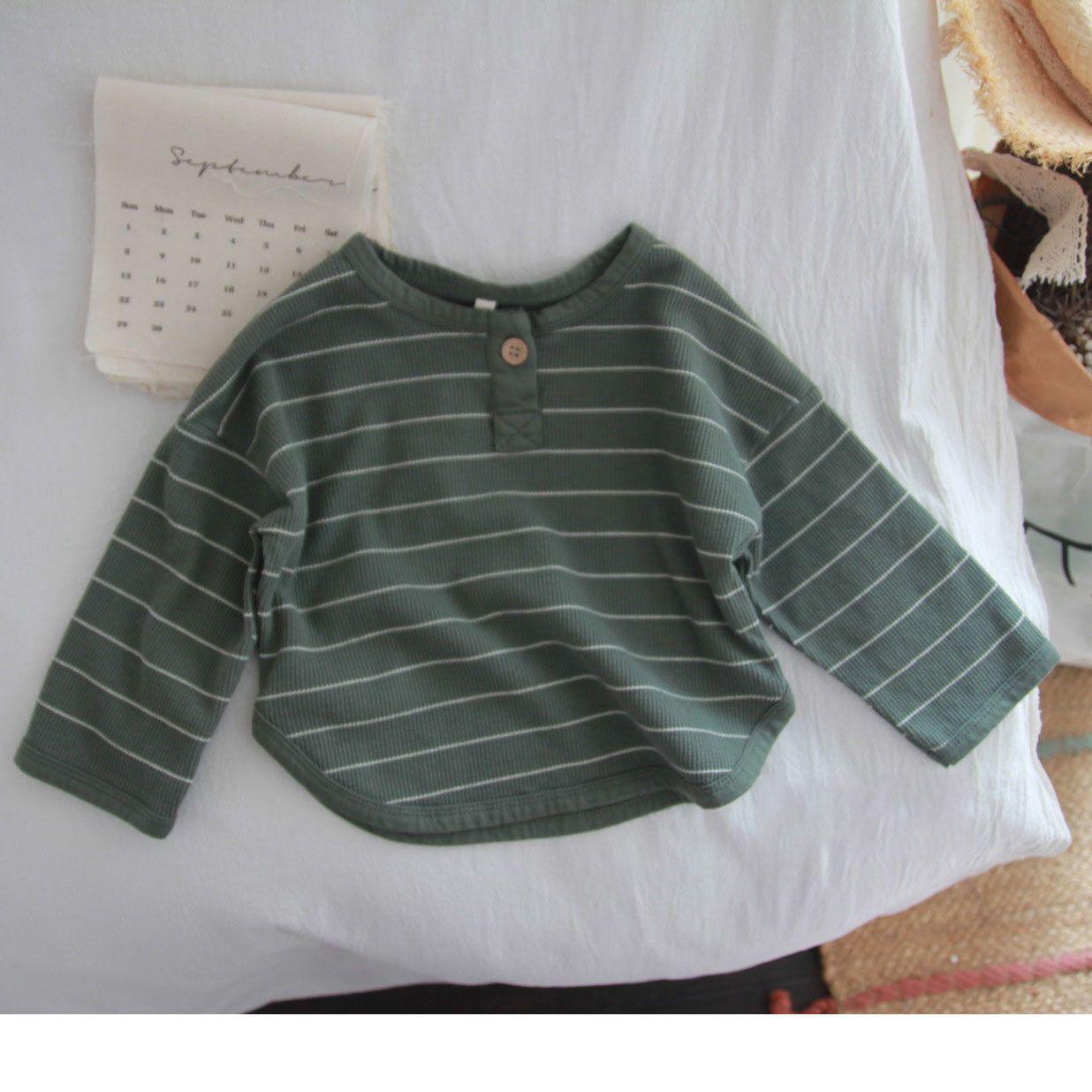 

Полосатая футболка в ретро-стиле для мальчиков в корейском стиле - Круглый вырез, Весенняя мода 80 (Height 70-80cm)