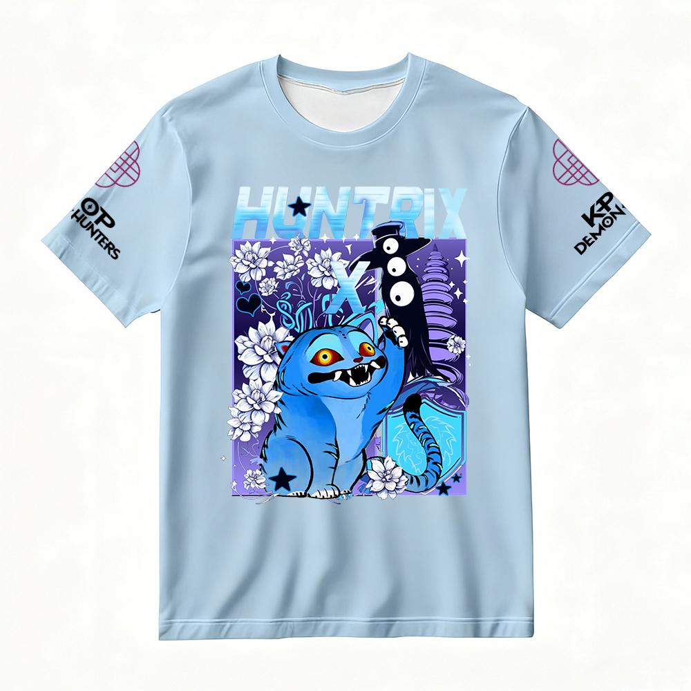 Women's Summer KPop Demon Hunters Graphic T-Shirt HUNTRIX Derpy Tiger & Floral Printed Top for Fashion Streetwear Casual Trendy