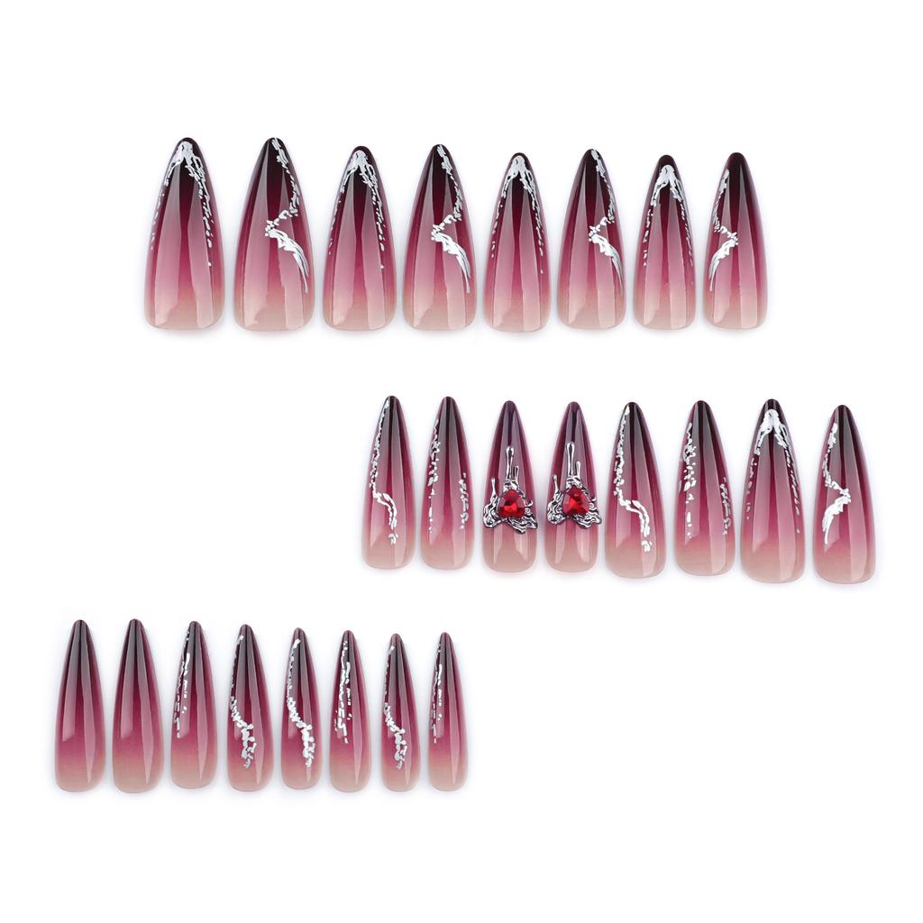 24 Pieces Europe and The United States Wear Long Nail Pointed Fake Nails Spice Girl Flash Diamond Dark Gradual Change Nail Patch