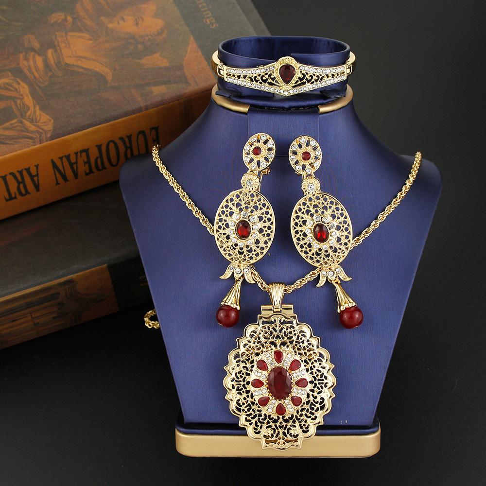 Elegent Bride Jewelry Sets Round Crystal Drop Earring Charm Necklace Crown Bracelet Accessories