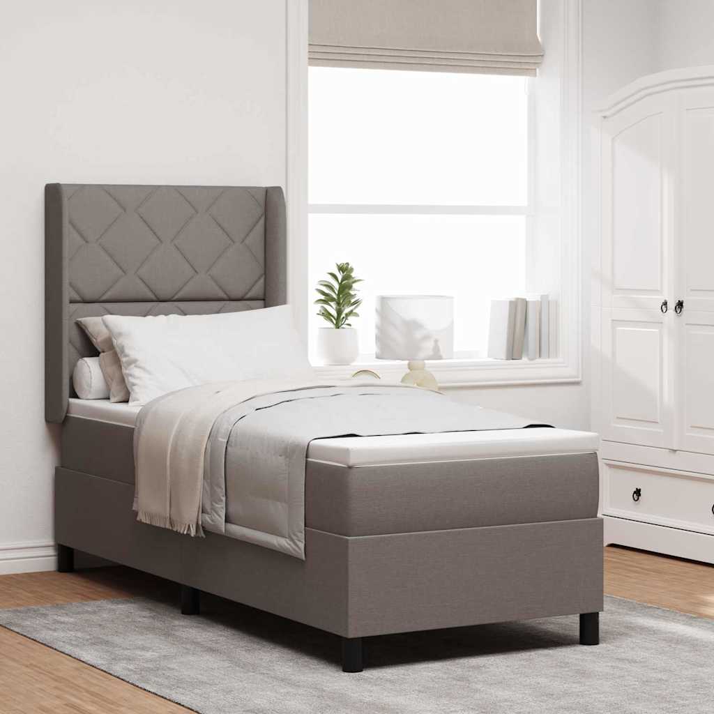 LED Box Spring Bed with Headboard Taupe 90 x 190 cm Fabric
