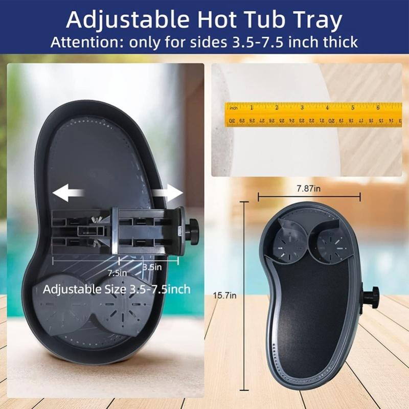 Hot Tub Tray Adjustable Plastic Anti Slip With Cup Holder Hot Tub Serving Tray For Beverage Books Food