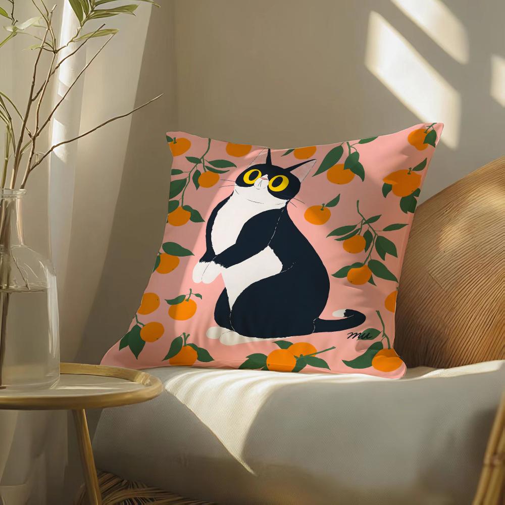 Cute cat illustrations Cushion Cover DoubleSided Plush Sofa Cushion Covers Organic Breathable Invisible Zipper