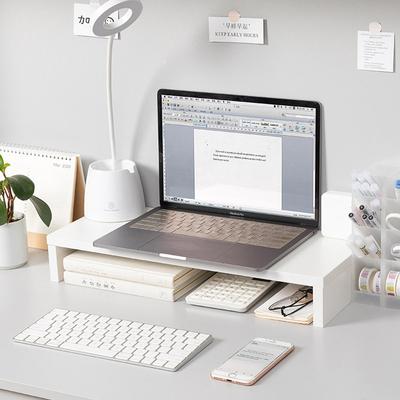 Computer Multi-function Monitor Stand Riser Laptop Holder Wooden Desktop Organizer Shelf for Home School Office Storage Rack