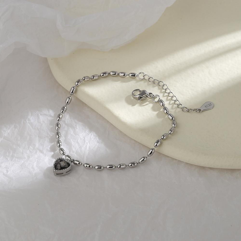 

Овальный браслет из бисера с нишей Love Zircon Design Sense Friend Gift Браслет в форме рисового зерна в форме сердца 18.5CM чёрный