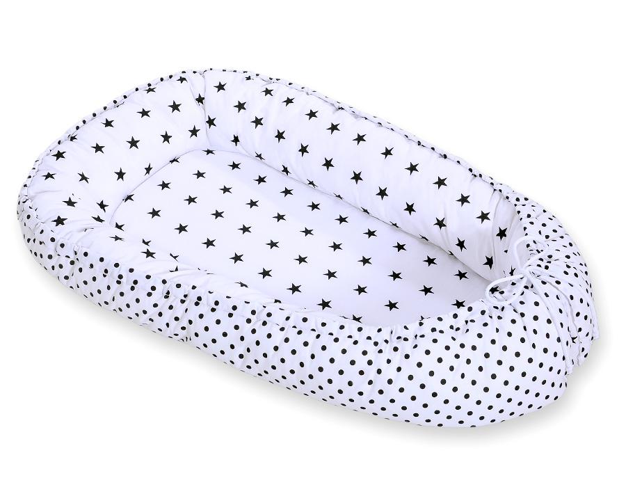 Baby cocoon, double-sided, playpen, swaddle, Premium BOBONO - black stars/dots