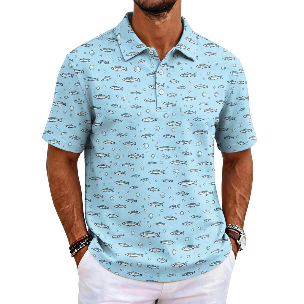 Herren Poloshirt Kurzarm Lockerer Schnitt Freizeit Hawaiianischer Stil Bedrucktes Oberteil Klassischer Kragen Entspanntes Design