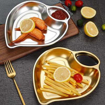 Plato para refrigerios con forma de melocotón, 2 secciones, acero inoxidable 304, plato para aperitivos y postres para restaurante