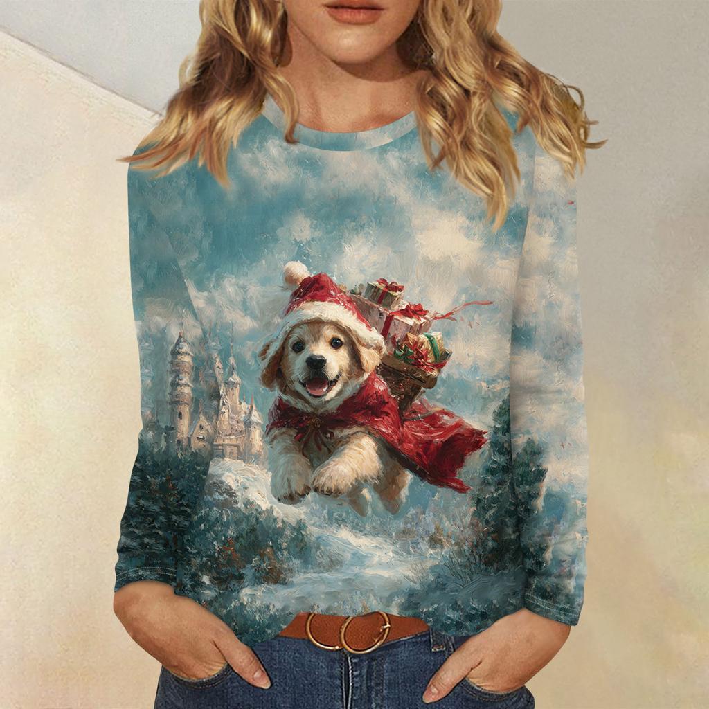 Košile s dlouhým rukávem pro ženy Roztomilý potisk Grafika Trička Halenky Běžné Velikosti Zásadní topy Pulovr