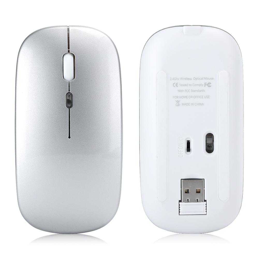 Wireless Mouse 2.4G Rechargeable USB Wireless Gaming Mouse with LED Colorful LightSilver