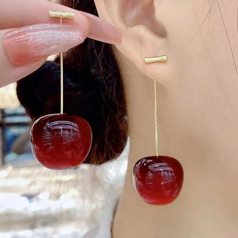 Earrings With High-End Feel, Red Fruit Cherries Earrings, Personalized Pendant Long Earrings.