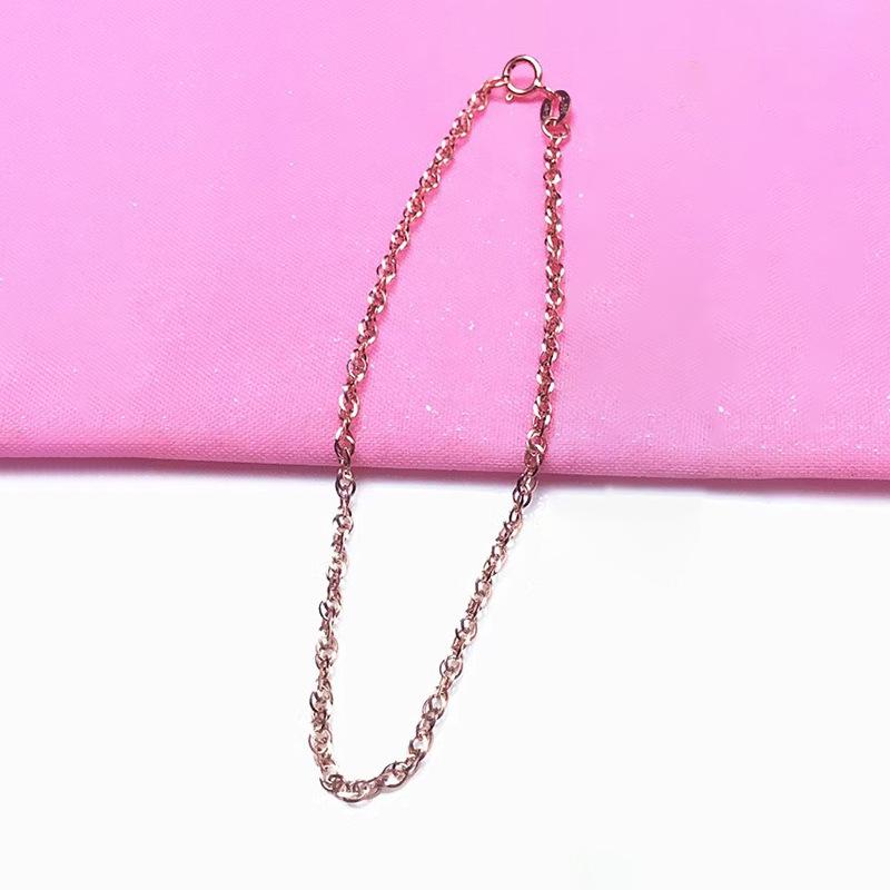 Модный изысканный браслет из 585 фиолетового золота с узором «Водяная рябь», браслет из круглых бусин с покрытием из розового золота, простой браслет-цепочка. （17CM）