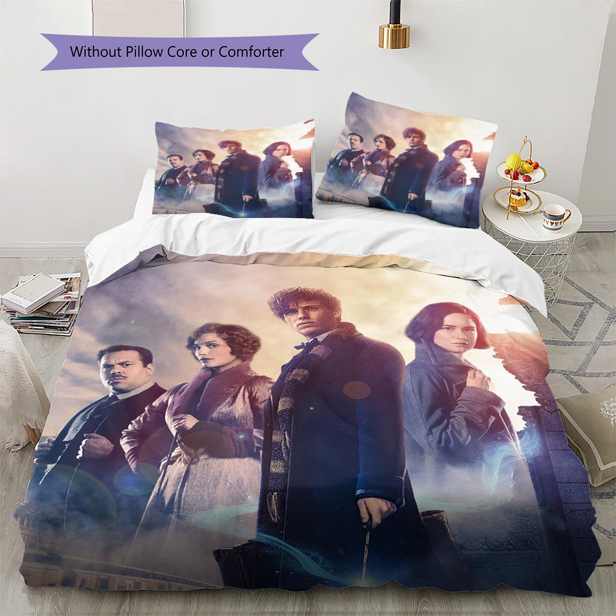 

Fantastic Beasts Wizards Bedding Set, 1 Duvet Cover & 2 Pillowcases, Home Bedroom, Great Gift for Magic Fans 135x200cm