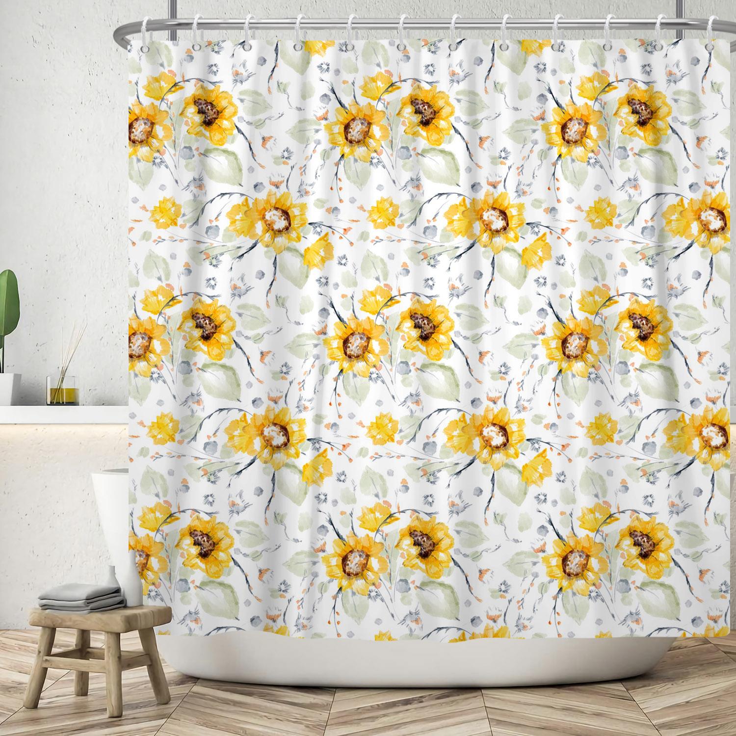Bathroom Shower Curtain Home Decoration Sunflower Pumpkin Flower Pattern Waterproof Shower Curtain With Hook Polyester Cloth 90x180cm