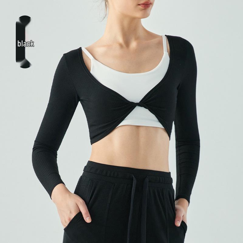 

Korean Style Twist Front Slim Fit Yoga Top - Sweet, Sporty, and Sleek Fitness Wear Large