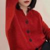 Women's Zodiac Red Cashmere Cardigan - Thick Round Neck, Chinese Style for Autumn/Winter