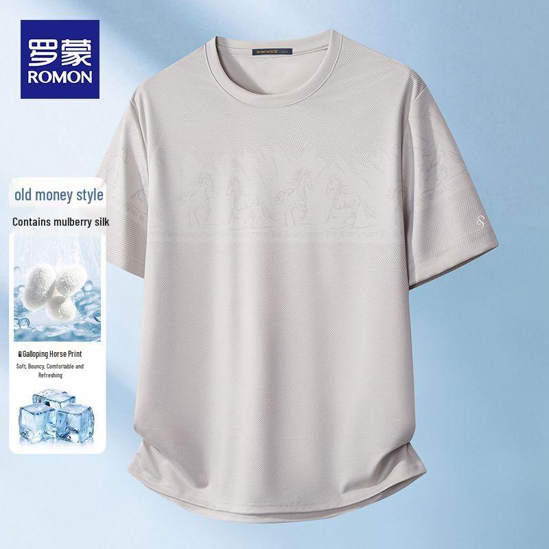 ROMON Men s 2026 Mulberry Silk Blend Printed Short-Sleeve T-Shirt M