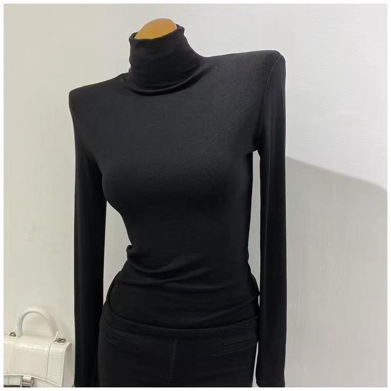 Women's Soft Ribbed Turtleneck Undershirt - Korean Style Stretch Top for Autumn/Winter