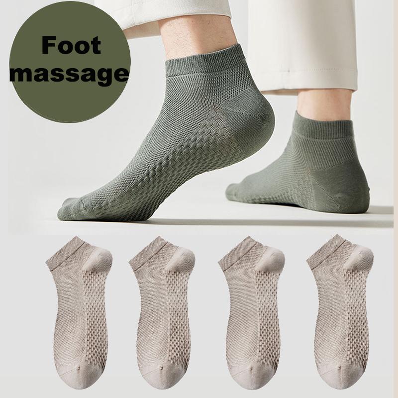 4 Pairs Men's Socks Classical Pure Cotton Antibacterial Deodorant Mesh Sweat Absorption Foot Massage Short Socks Sports Bussiess