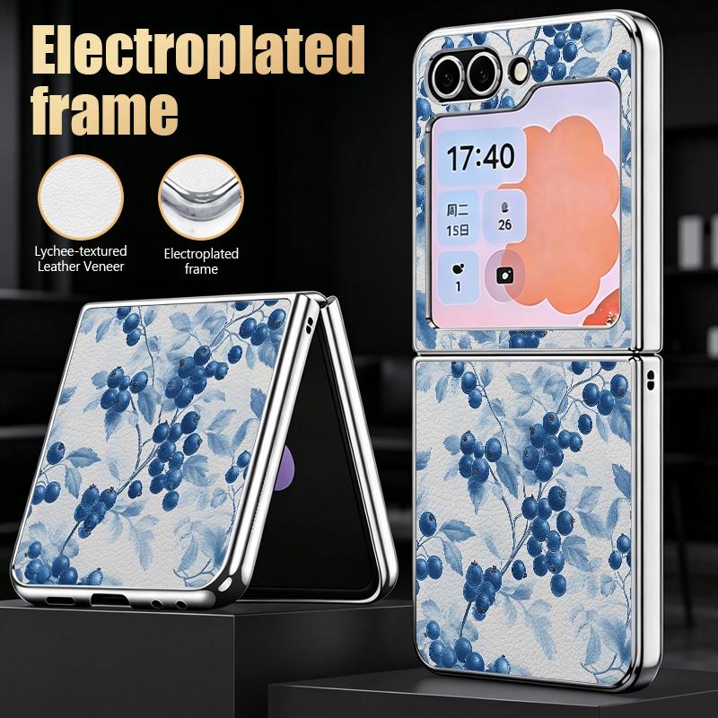 Retro Watercolor Flower Print Case For Samsung Z Flip 8 7 6 5 Luxury Plating Leather Skin Folding Phone Cover For Galaxy Z Flip8 Flip7 Flip6