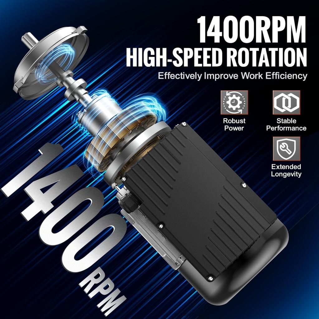 0.55KW Electric Motor 1400RPM AC 220~240V 4.5A 1-Phase 19mm Keyed Shaft