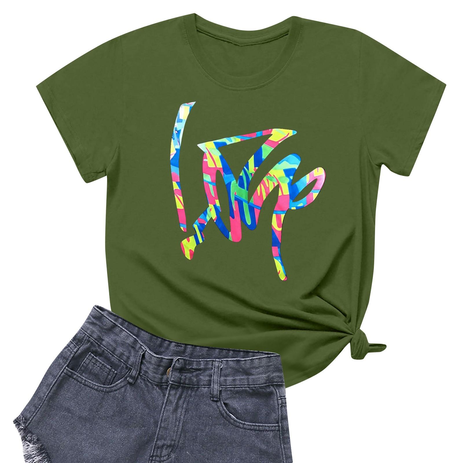 

Женская повседневная футболка с круглым вырезом и короткими рукавами с принтом L армия зеленый