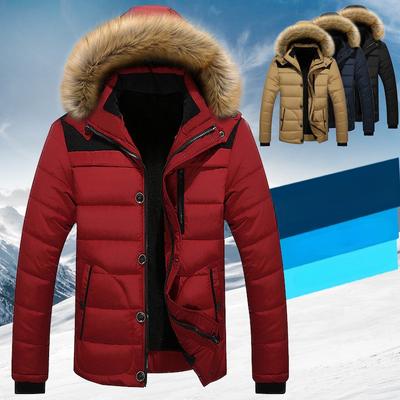 Winter New Men Warm Cotton Jacket Coats Windbreak Thick Warm Fur Collar Hooded Parka Down Jackets Outerwear Thick Male Warm Overcoat Wool Liner Coat
