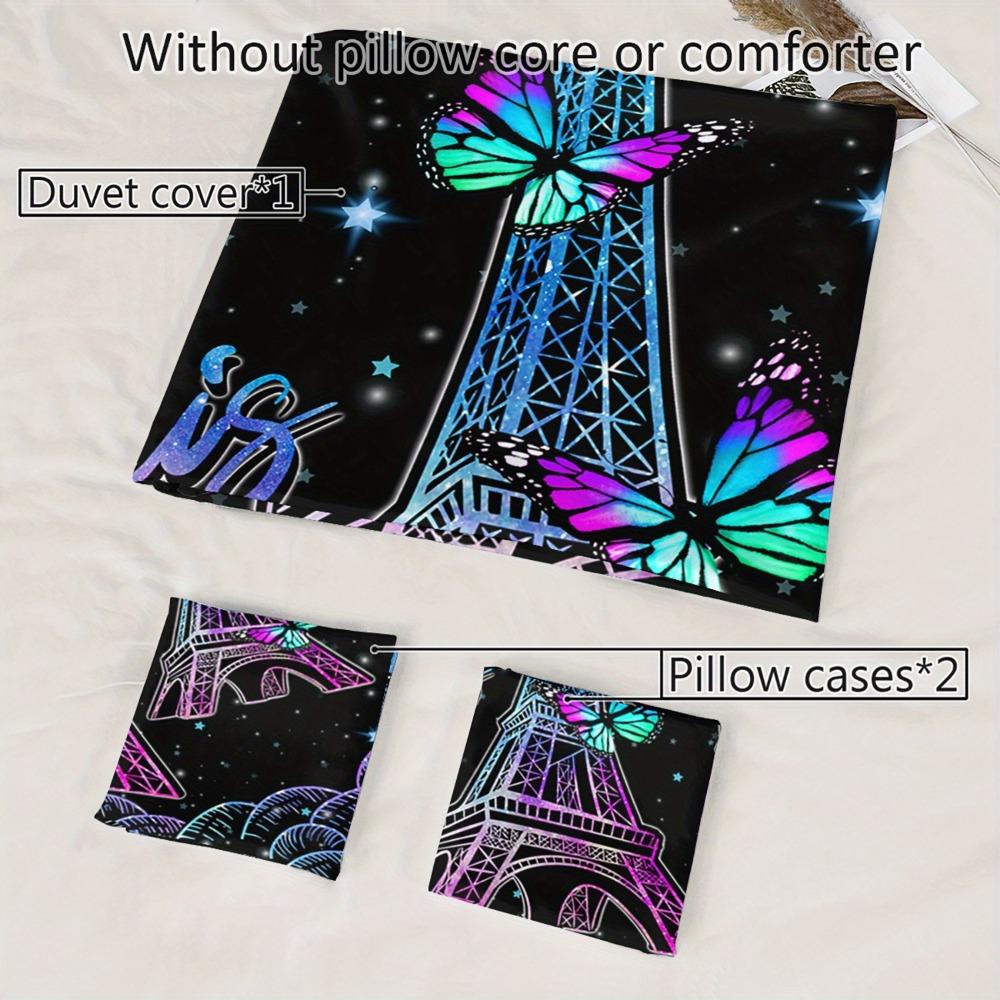 3pcs Black Bedding Set Paris Eiffel Tower 3D Printed Cozy Duvet Cover King Queen Twin Size Birthday Gift for Adult Bedroom Decor