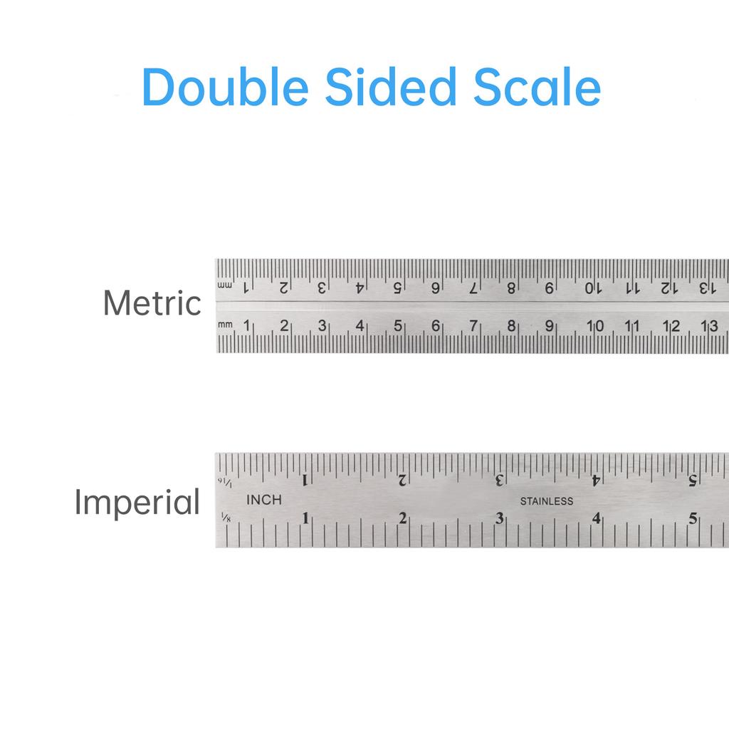 12inch 30cm Metric & Imperial Scale Combination Angle Ruler 45 / 90 Degree with Bubble Level Stainless Steel Multi-functional Measuring Tool