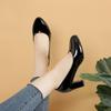 2025 New Professional Shallow Mouth Single Shoes Female with Round Head Slip Black Thick High Heel Ol Work Female Shoes