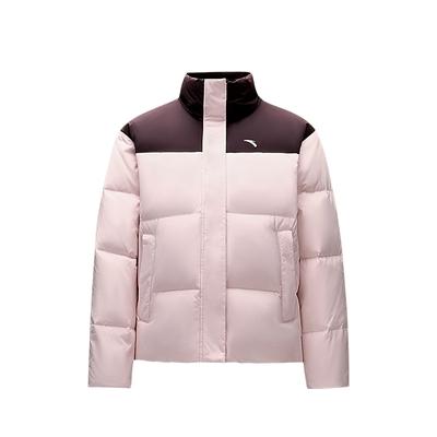 Bequeme Lässige Farbblock Stehkragen Reißverschluss Warme Daunenjacke Damen Oberbekleidung Ebenholzbraun Winterrosa 962447907-3