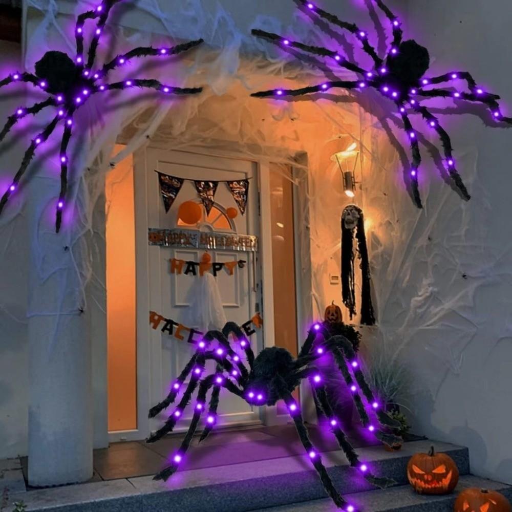 Furry Texture Halloween Light Up Spider Decoration Giant Spider Prop Indoor Outdoor Decor