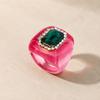 See-Through Resin Fashion Ring with Bold Square Profile, Raised Faceted Centerpiece and Accent Border for Outfit Styling