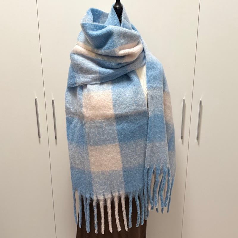Women's Faux Cashmere Plaid Scarf - Korean Style, Thick & Warm Autumn/Winter Shawl