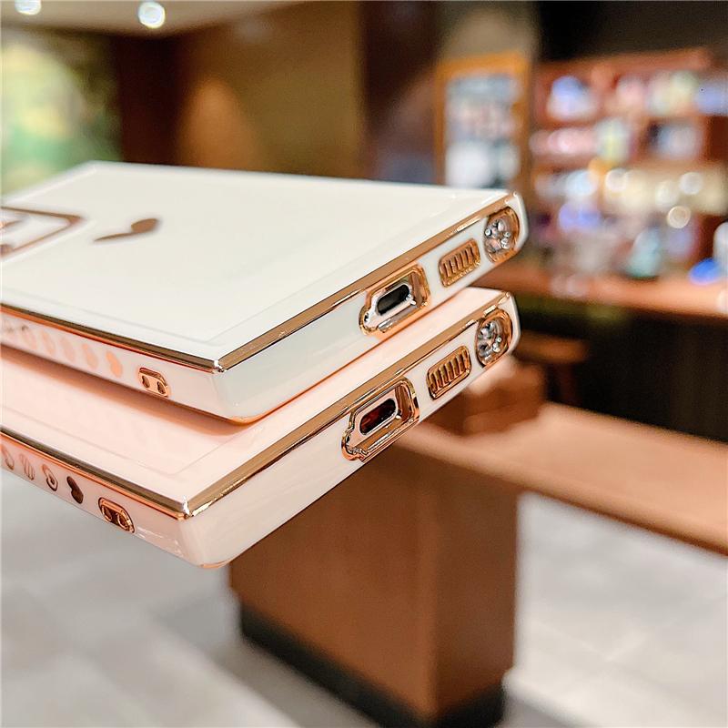 Quadratische Spiegelbeschichtung Liebesherz-Telefonhülle für Samsung Galaxy A53 5G S22 Ultra A 53 S 22 Goldrahmen Silikon-TPU-Abdeckungsschale