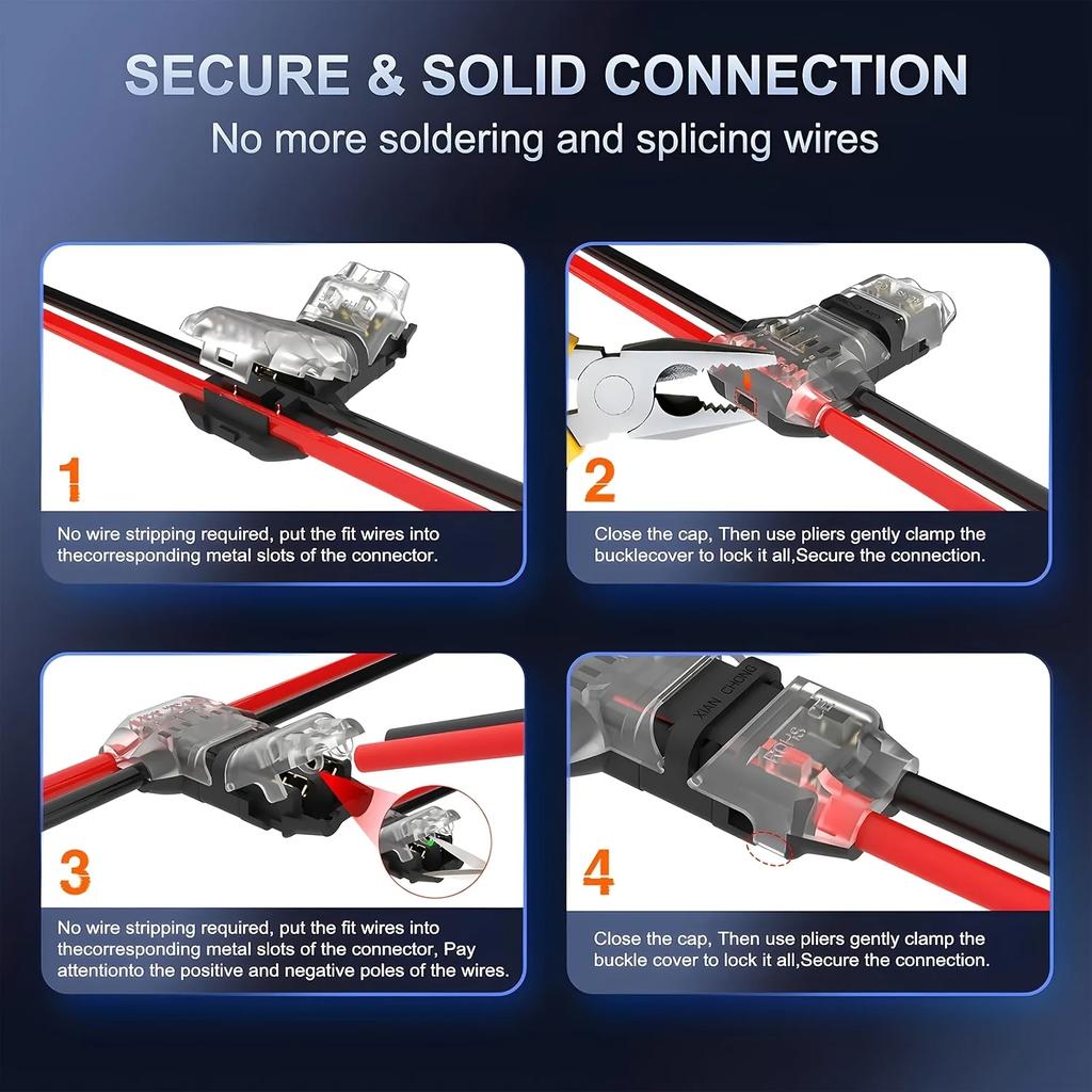 Low Voltage Wire Connector, Quick Terminal Connections Solderless Wire Splice Connector, T Tap Wire Connectors