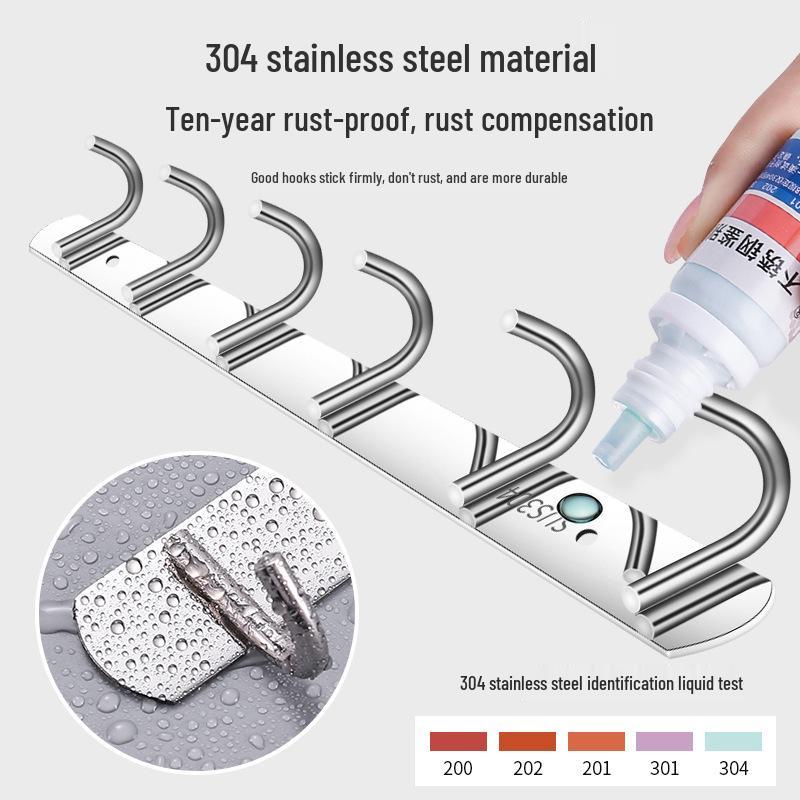 304 Stainless Steel Single Row Coat & Towel Hooks - Strong Load-Bearing for Kitchen & Bathroom