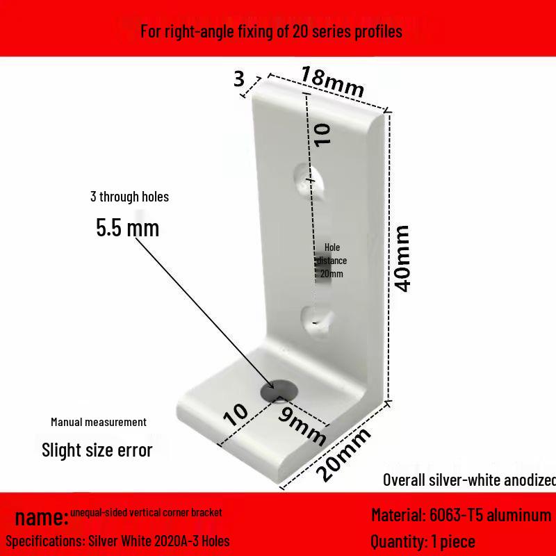 

Black 90° Aluminum Profile Connector with Unequal Sides - 203040 Extrusion, Round Hole