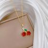 Vibrant Zircon Cherries Pendant Necklace Fashionable Cherries Designs Necklace Zircon Pendant Neckchain For Women