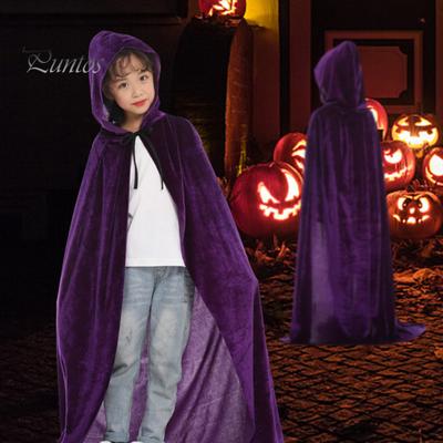 Mantello da strega per bambini di Halloween, con cappuccio, largo, lunghezza pavimento, colore puro, unisex, per spettacoli teatrali