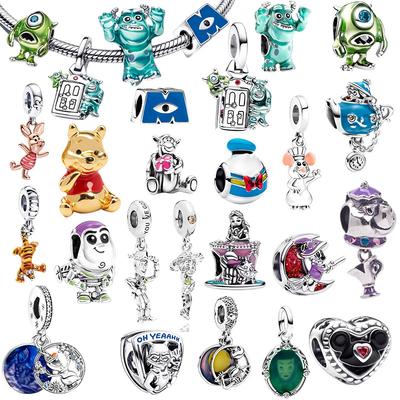 Silver Pooh Bear Pixar Monsters Inc Charm Beads Dangle for DIY Bracelet Necklace Women Gift