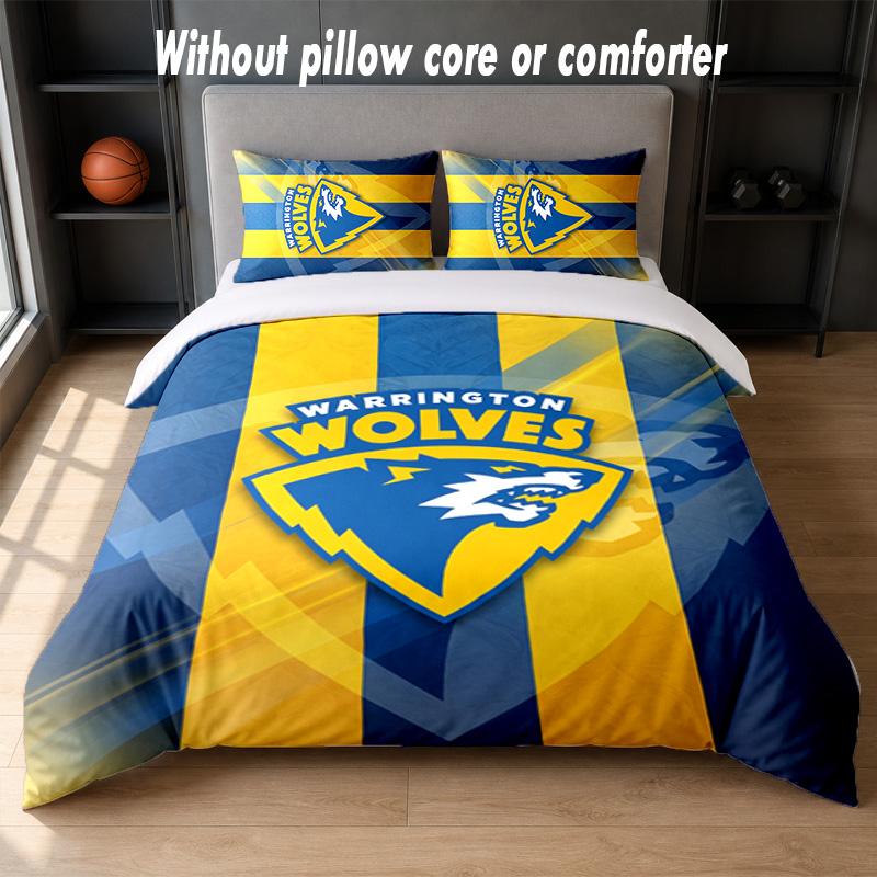Warrington Wolves Design Bed Bedding Set 1 Duvet Cover + 2 Pillowcases Soft Breathable Household Bed Linens