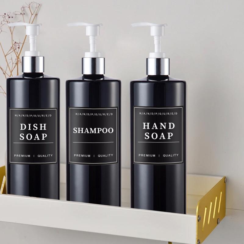 500 ml Lotionflasche mit Pumpseife und Spülmittelspender-Set, Küchen-Duschflaschen, nachfüllbar, mit Etiketten