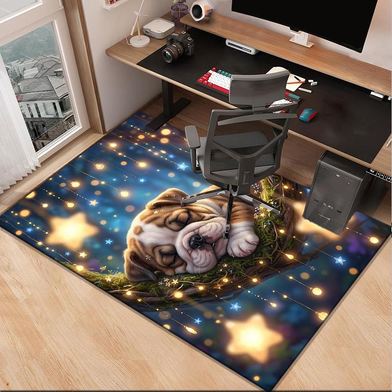 Cartoon Bulldog Stars Office Rug Chair Mat, Entryway Carpet, Suitable for Front Door, Bedroom, Living Room, Desk, Holiday Gift